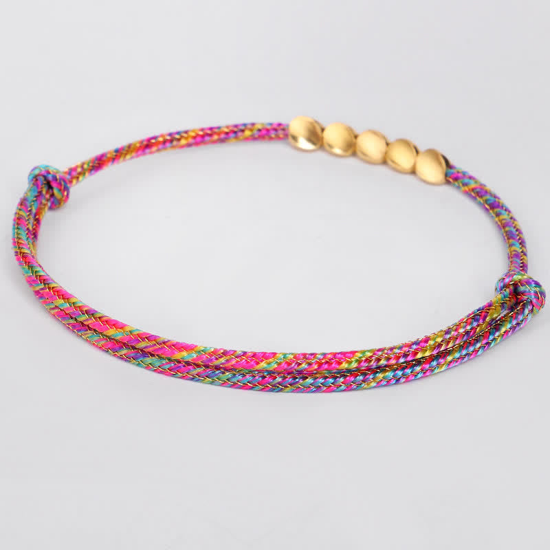 Nimara Ritual Rainbow Multicolor Braided String Golden Copper Beads Luck Bracelet