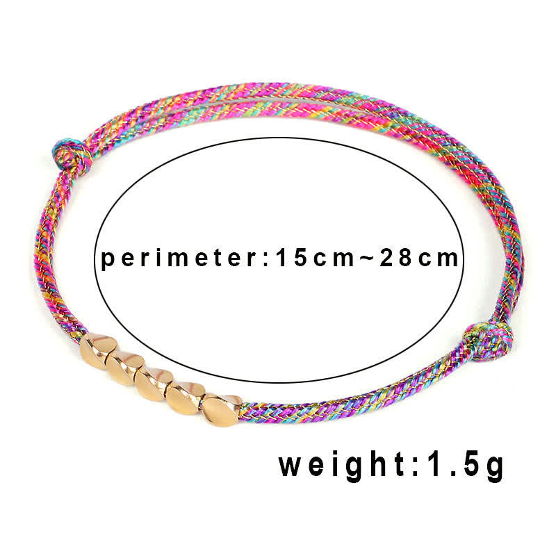 Nimara Ritual Rainbow Multicolor Braided String Golden Copper Beads Luck Bracelet