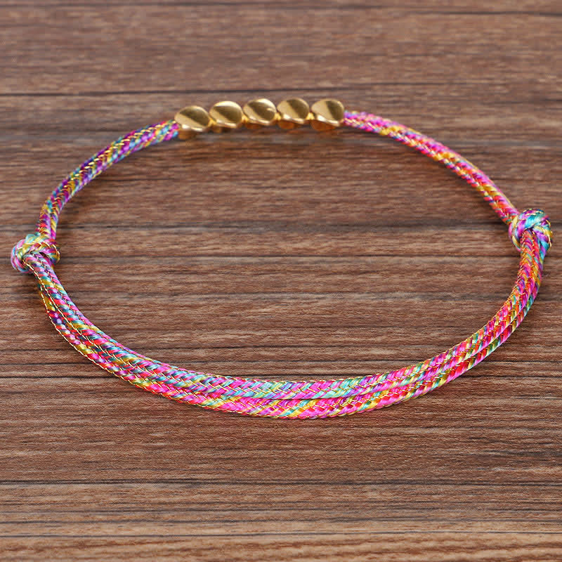 Nimara Ritual Rainbow Multicolor Braided String Golden Copper Beads Luck Bracelet