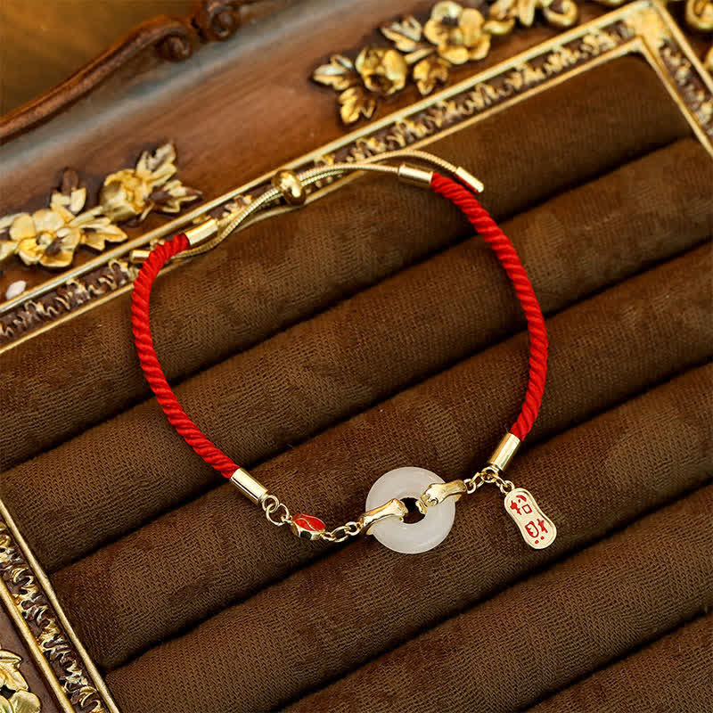 Nimara Ritual White Jade Red String Fu Character Braided Blessing Bracelet