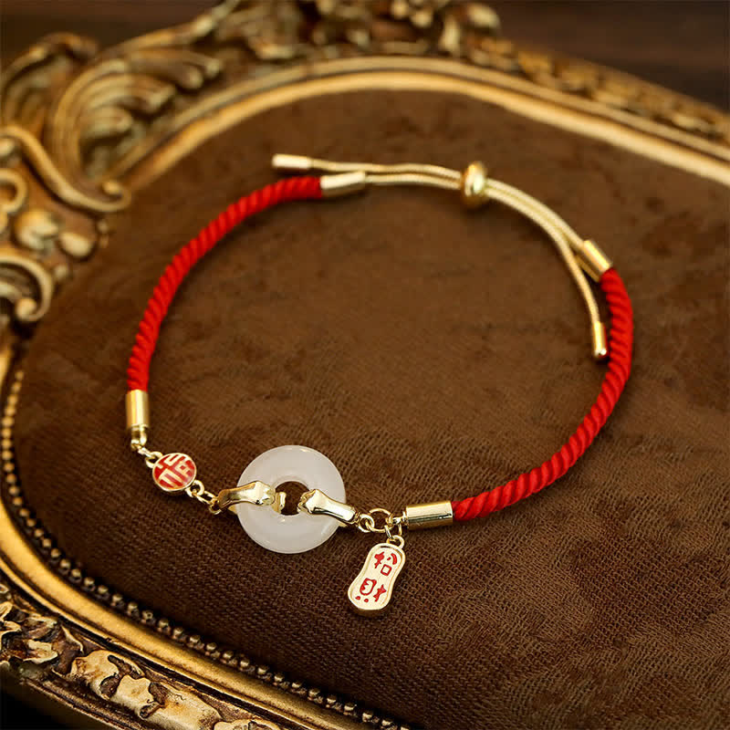 Nimara Ritual White Jade Red String Fu Character Braided Blessing Bracelet