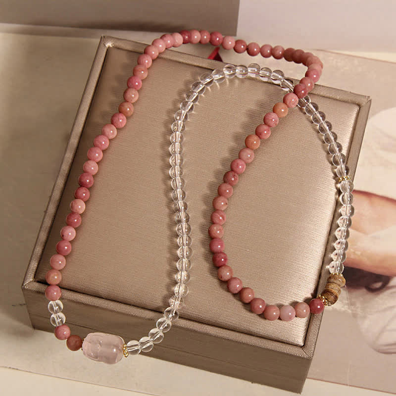 Nimara Ritual Rhodonite Clear Quartz Rose Quartz PiXiu Triple Wrap Bracelet