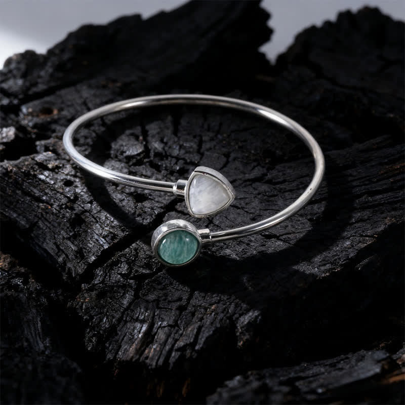 Nimara Ritual Amazonite Various Crystals Positive Open Adjustable Cuff Bracelet