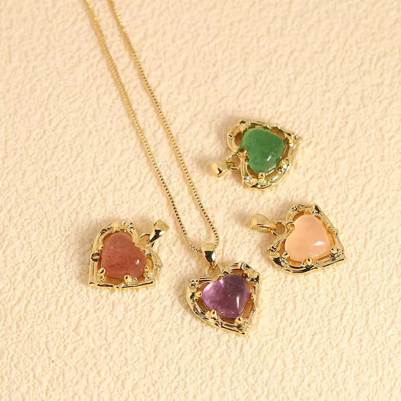 Nimara Ritual Natural Amethyst Crystal Inlay Heart Shape Balance Necklace