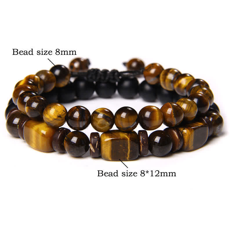 Strength and Support 2Pcs Tiger Eye Hematite Square Double Wrap Beaded Bracelet