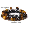 Strength and Support 2Pcs Tiger Eye Hematite Square Double Wrap Beaded Bracelet