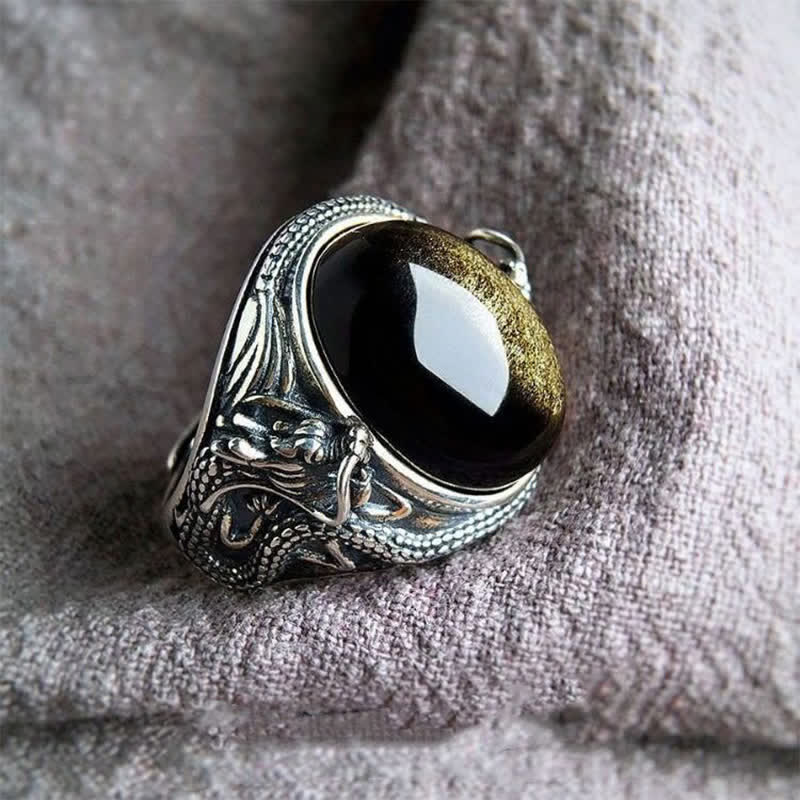 Fortune and Protection Copper Black Onyx Adjustable Ring