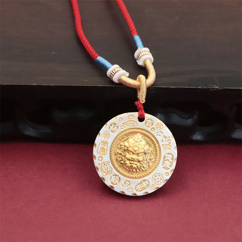Nimara Ritual Tibet Yellow Jambhala God of Wealth Alloy Protection Necklace Pendant