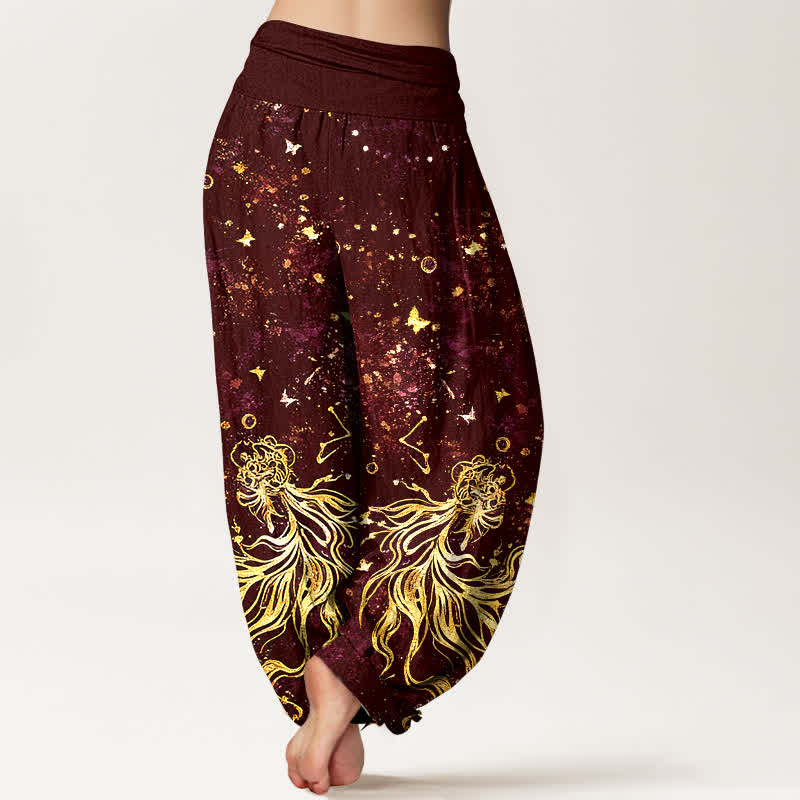 Nimara Ritual Pure Cotton Celestial Galaxy Butterfly Pattern Women's Elastic Waist Harem Pants