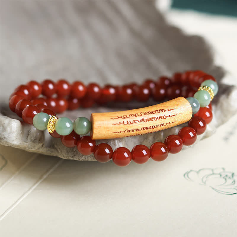 Nimara Ritual Red Agate Green Aventurine Five Buddhist Precepts Double Wrap Balance Bracelet