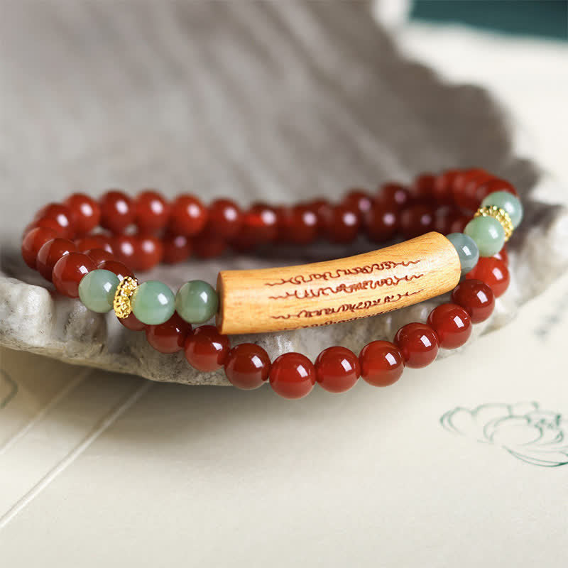 Nimara Ritual Red Agate Green Aventurine Five Buddhist Precepts Double Wrap Balance Bracelet