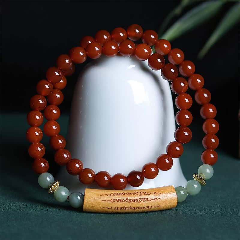 Nimara Ritual Red Agate Green Aventurine Five Buddhist Precepts Double Wrap Balance Bracelet