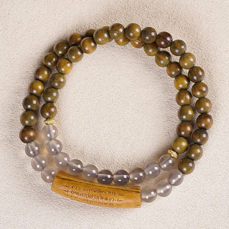 Nimara Ritual Red Agate Green Aventurine Five Buddhist Precepts Double Wrap Balance Bracelet