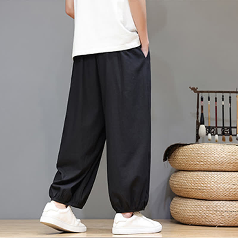 Nimara Ritual Summer Zen Elastic Waist Cuff Men's Cropped Harem Pants With Pockets