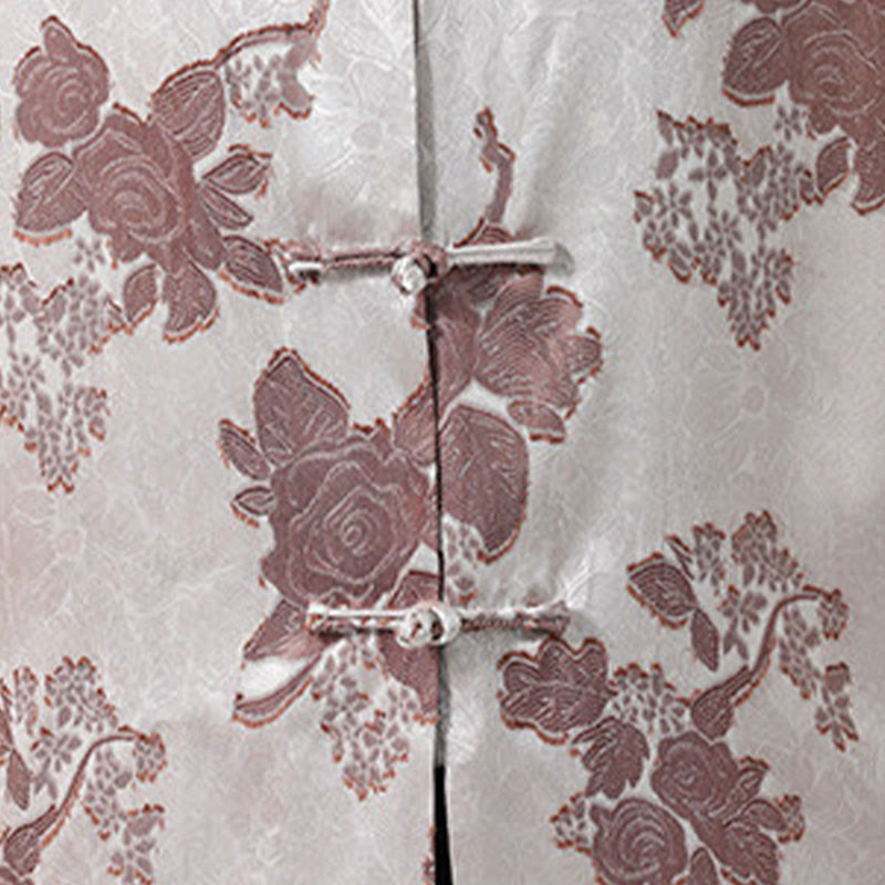 Nimara Ritual Summer Tang Style Mandarin Collar Frog Button Floral Jacquard Men's Elbow-Length Sleeve Shirt