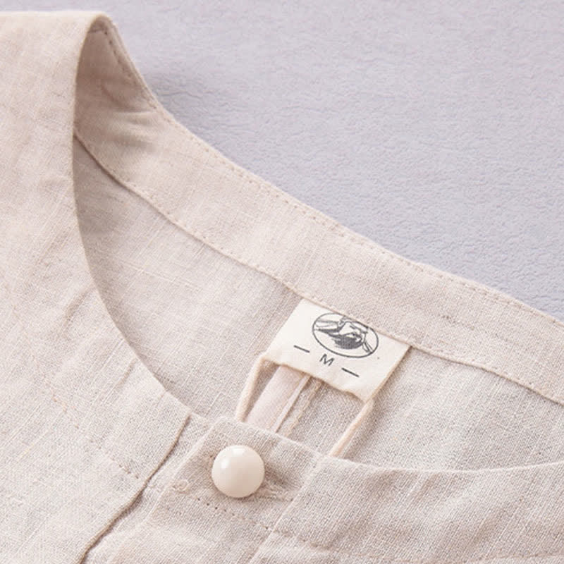 Nimara Ritual Spring Summer Minimalist Button-Up Solid Linen Men's Elbow-Length Sleeve Shirt