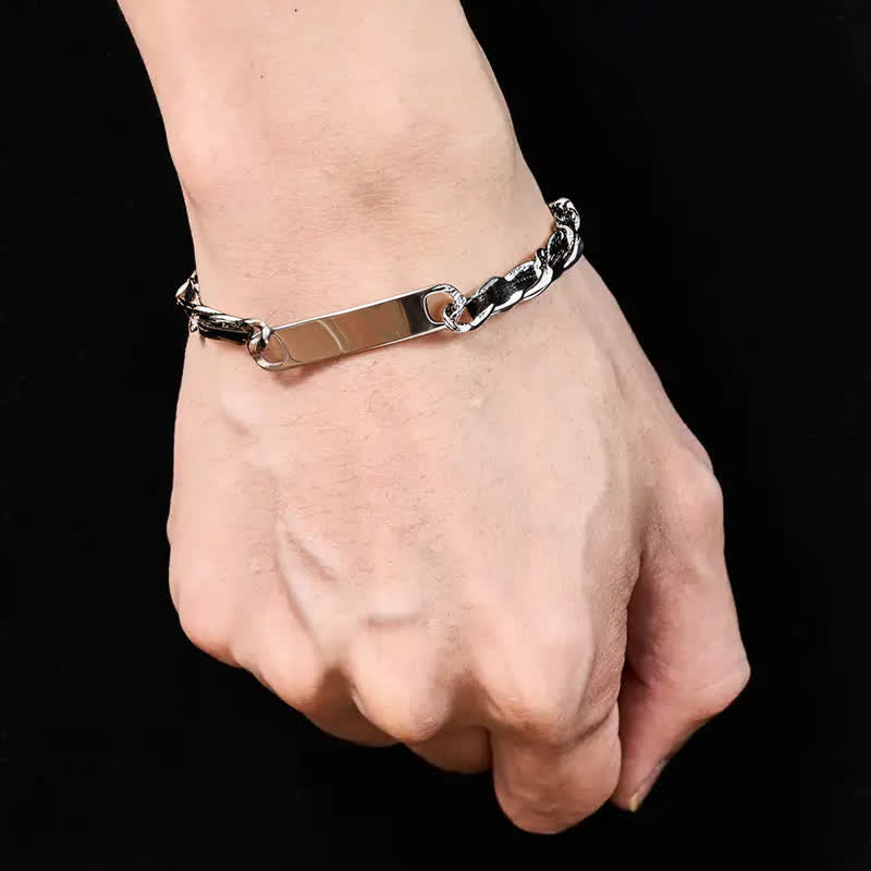 Nimara Ritual Chain Leather Inlay Bar Plate Braided Leather Strengthen Cuban Bracelet