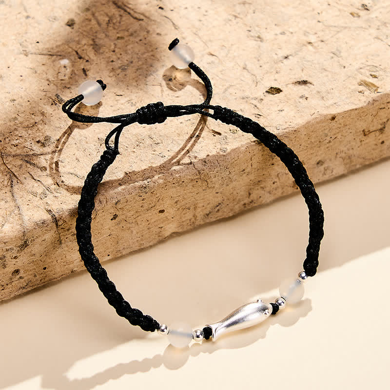 Nimara Ritual 999 Sterling Silver Koi Fish White Agate Braided Rope Protection Bracelet