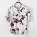 Nimara Ritual Cotton Purple Watercolor Lotus Pattern Men's Short Sleeve Half Button Shirt