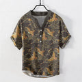 Nimara Ritual Cotton Golden Crane Cloud Pattern Men's Short Sleeve Half Button Shirt