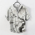 Nimara Ritual Cotton Ink Plum Blossom Pattern Men's Short Sleeve Half Button Shirt