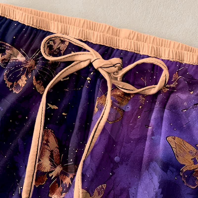 Nimara Ritual Pure Cotton Golden Butterfly Nebula Pattern Women's Elastic Waist Harem Pants