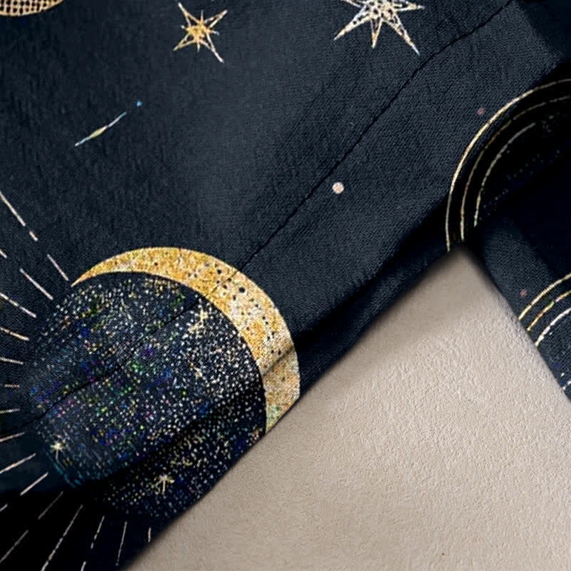 Nimara Ritual Pure Cotton Celestial Sun Moon Stars Pattern Women's Elastic Waist Pants With Pockets
