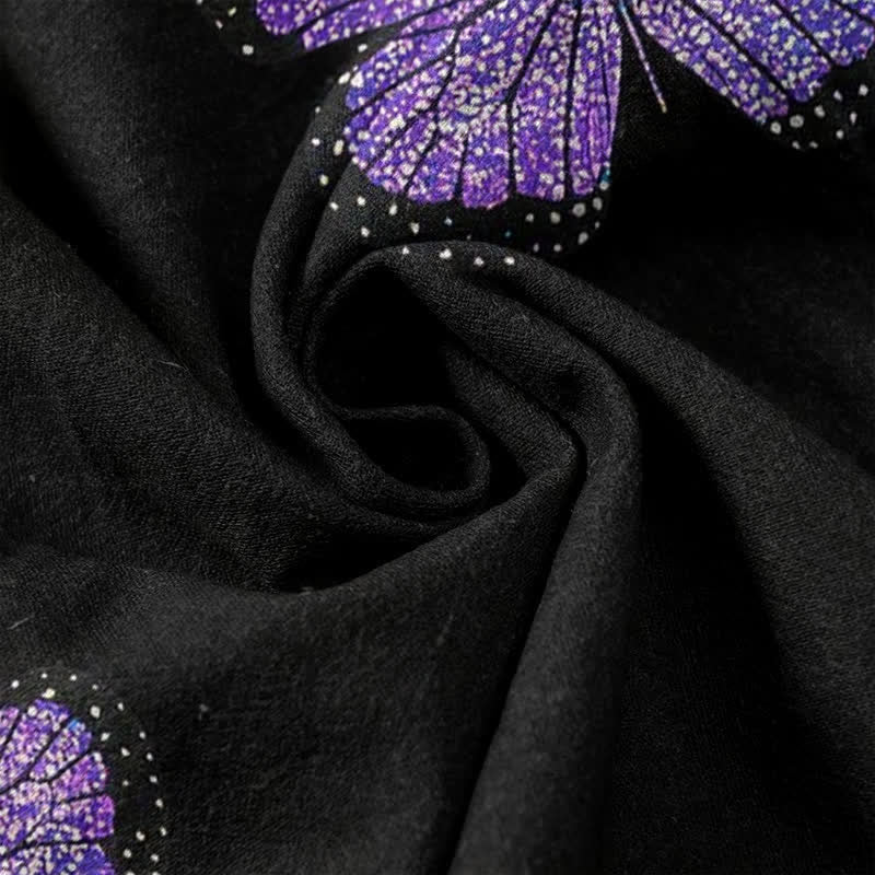 Nimara Ritual Pure Cotton Gradient Butterfly Pattern Women's Elastic Waist Pants With Pockets
