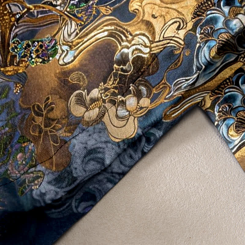 Nimara Ritual Pure Cotton Golden Cloud Oriental Pattern Women's Elastic Waist Pants With Pockets