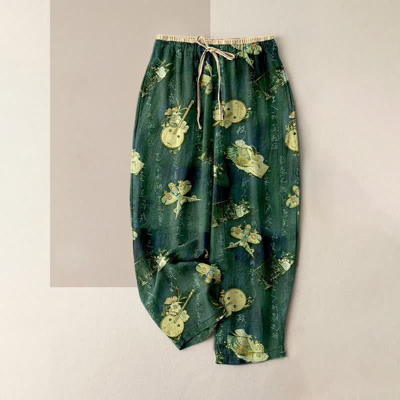 Nimara Ritual Pure Cotton Mini Floral Pattern Women's Elastic Waist Pants With Pockets