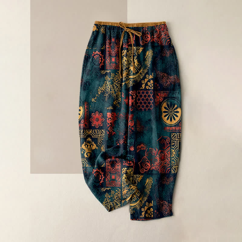 Nimara Ritual Cotton Floral Pattern Women's Elastic Waist Pants With Pockets