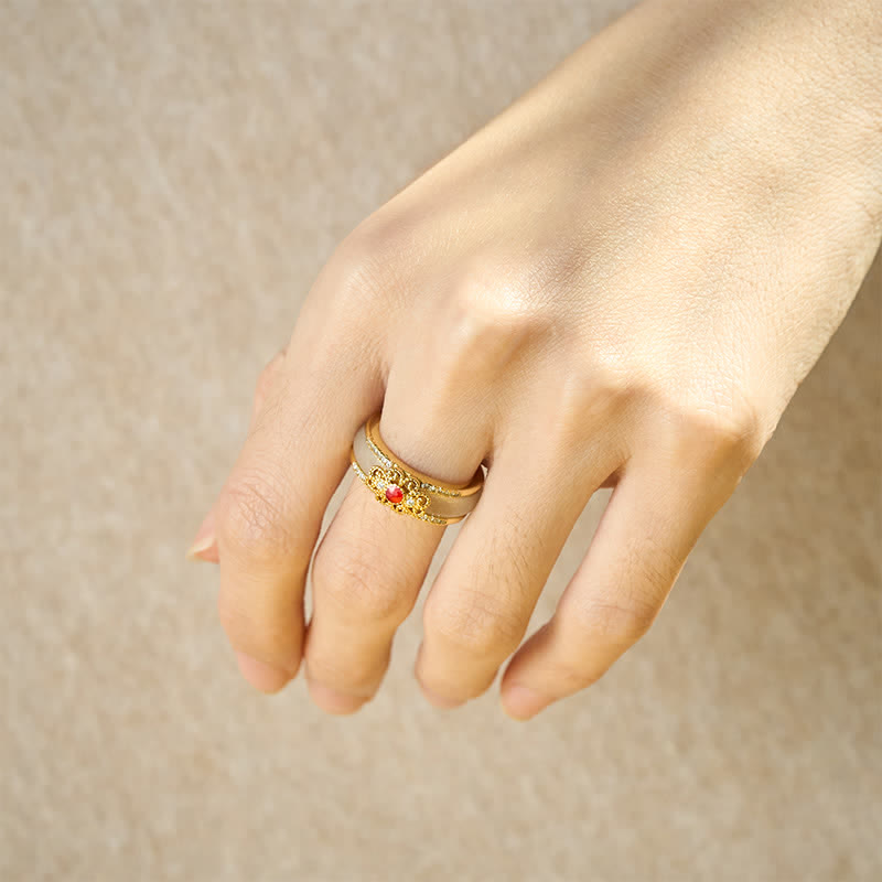 Nimara Ritual Gold-Plated Copper Glass Flower Wealth Ring