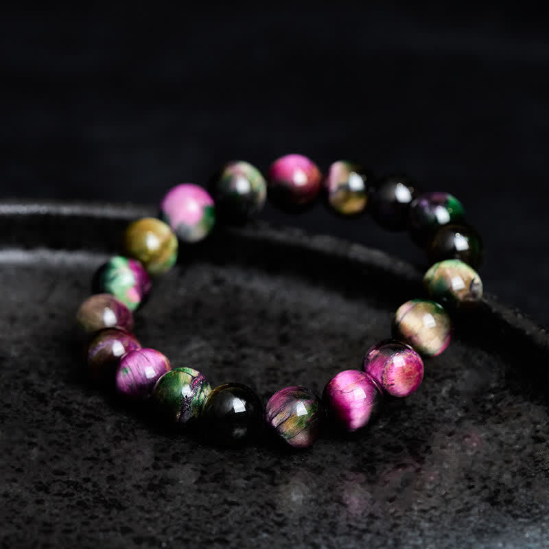 Self Confidence and Protection Red Tiger Eye Colorful Bead Bracelet
