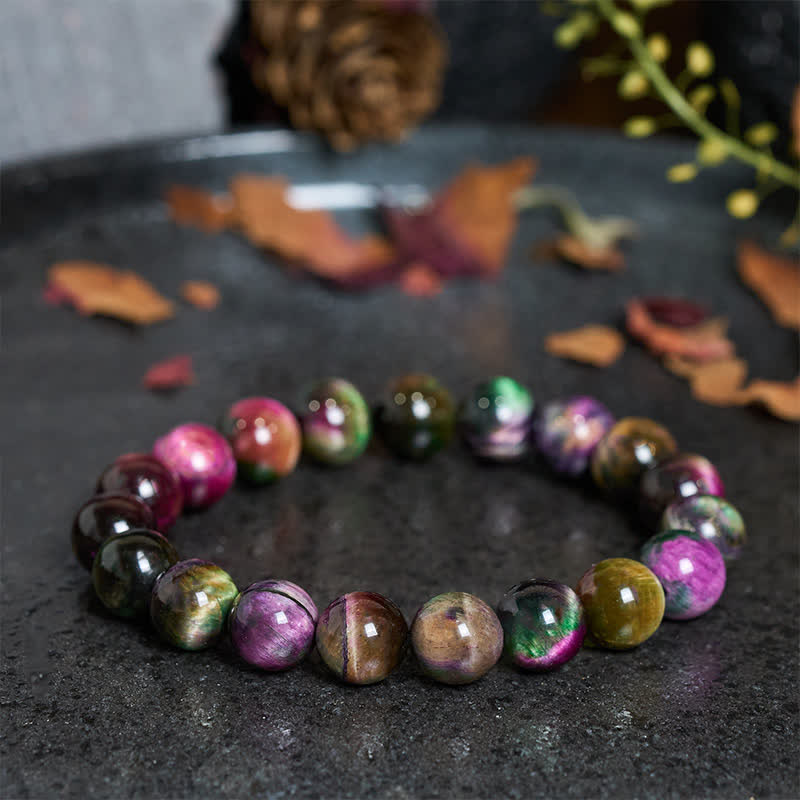 Self Confidence and Protection Red Tiger Eye Colorful Bead Bracelet