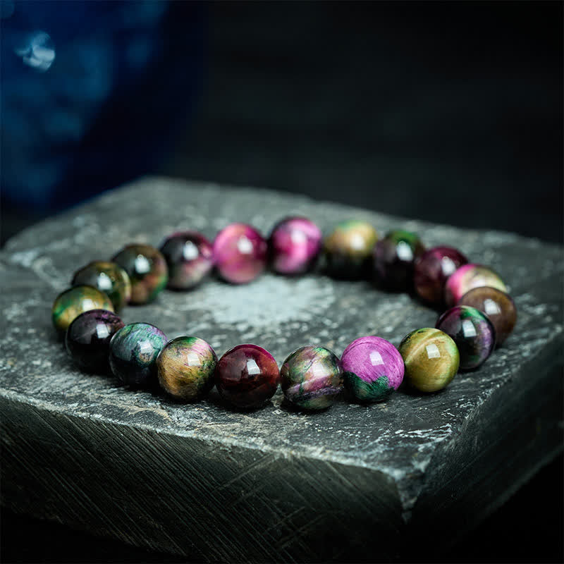 Self Confidence and Protection Red Tiger Eye Colorful Bead Bracelet