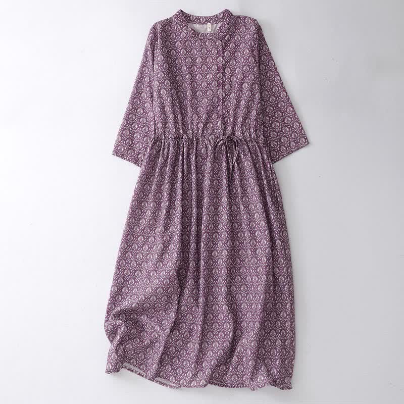 Nimara Ritual Summer Drawstring Button-Up Floral Print Women's Short Sleeve Dress With Pockets