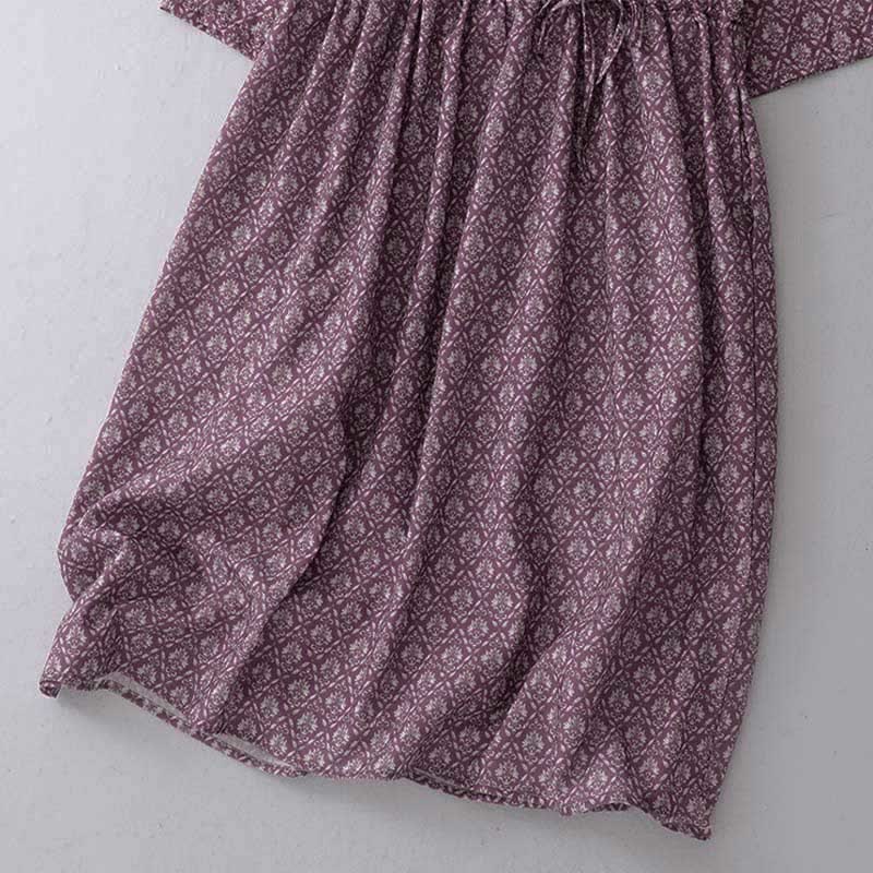 Nimara Ritual Summer Drawstring Button-Up Floral Print Women's Short Sleeve Dress With Pockets