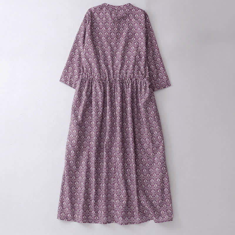 Nimara Ritual Summer Drawstring Button-Up Floral Print Women's Short Sleeve Dress With Pockets