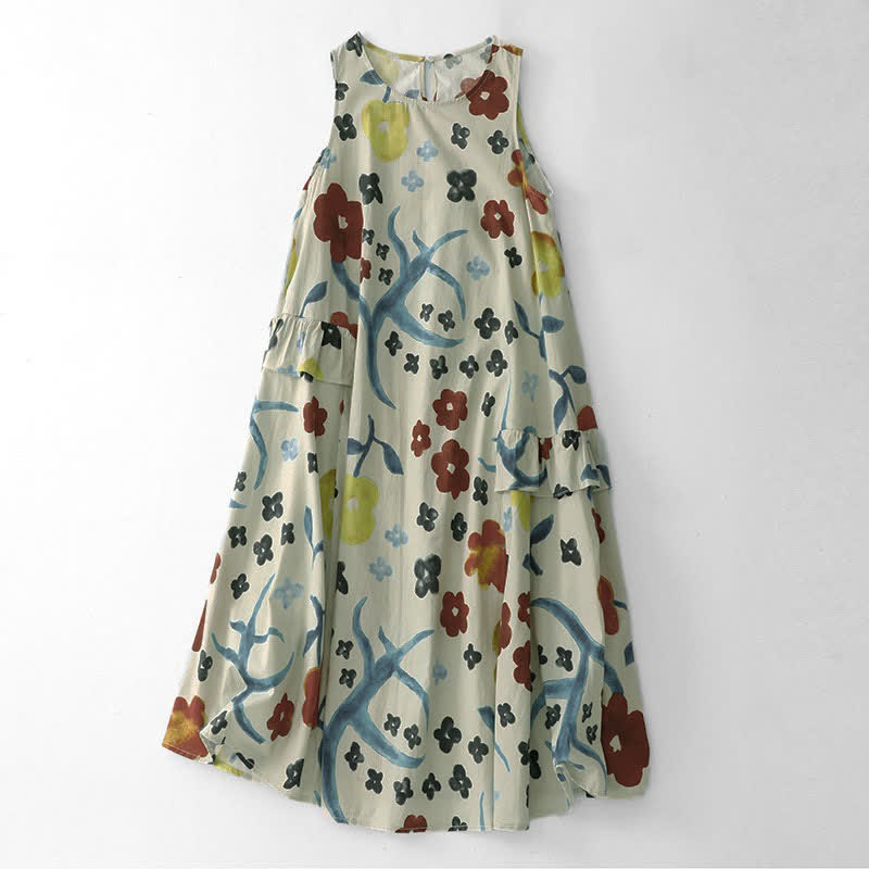 Nimara Ritual Summer Washed Watercolor Floral Print Women's Sleeveless Dress