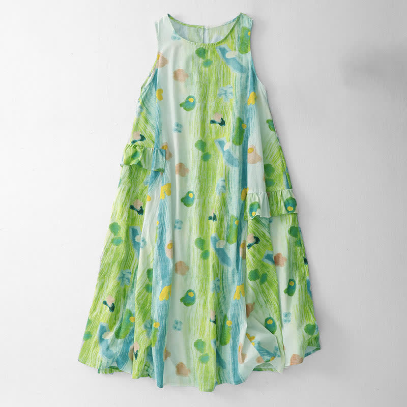 Nimara Ritual Summer Washed Watercolor Floral Print Women's Sleeveless Dress