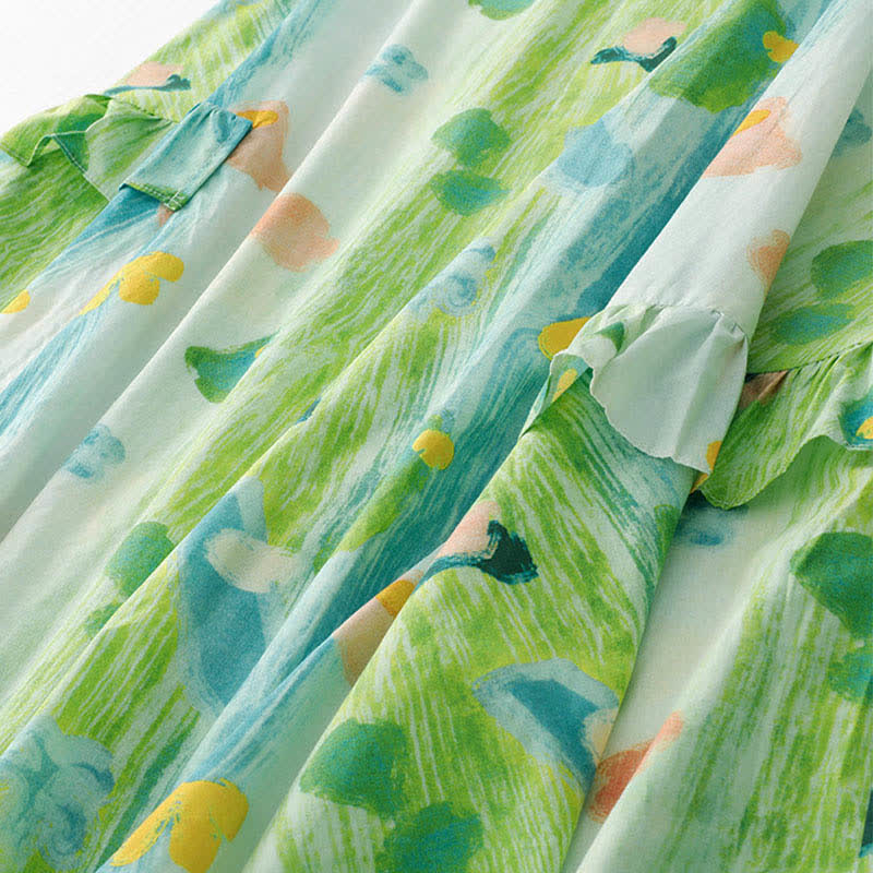 Nimara Ritual Summer Washed Watercolor Floral Print Women's Sleeveless Dress