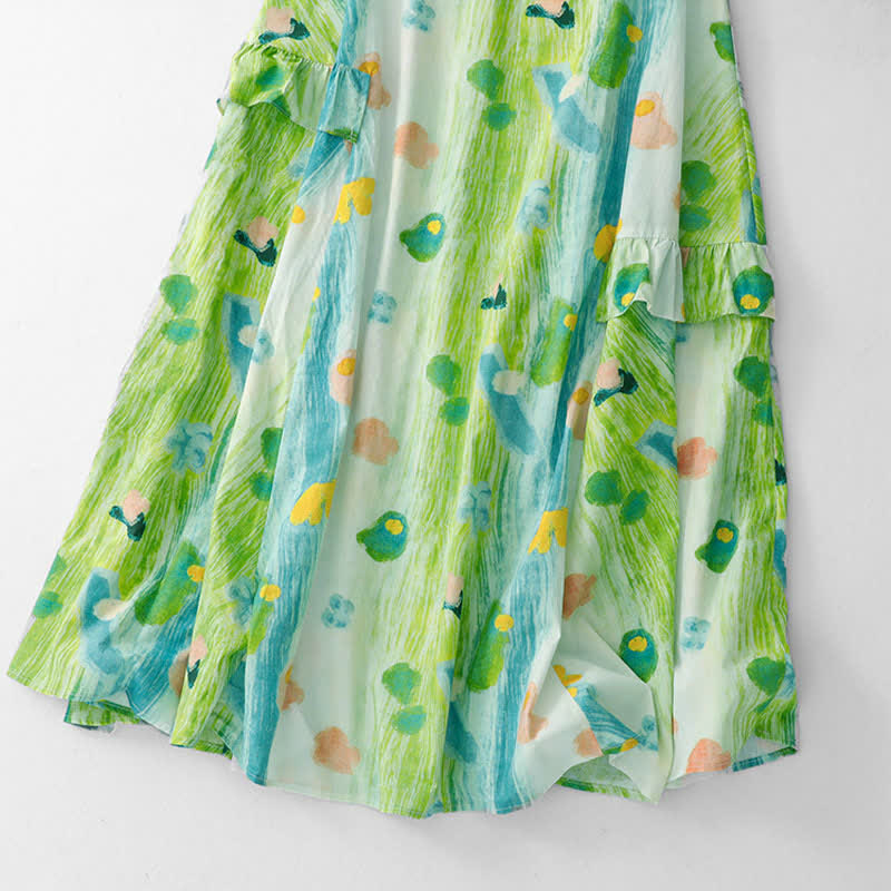 Nimara Ritual Summer Washed Watercolor Floral Print Women's Sleeveless Dress
