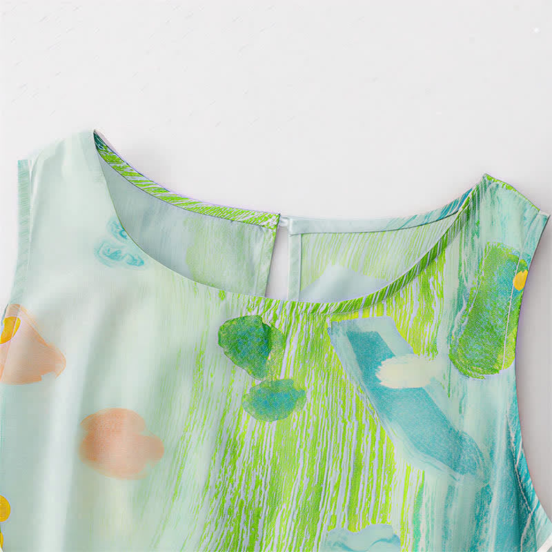 Nimara Ritual Summer Washed Watercolor Floral Print Women's Sleeveless Dress