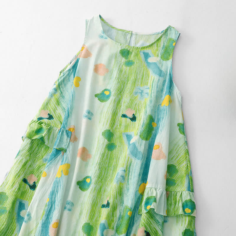 Nimara Ritual Summer Washed Watercolor Floral Print Women's Sleeveless Dress