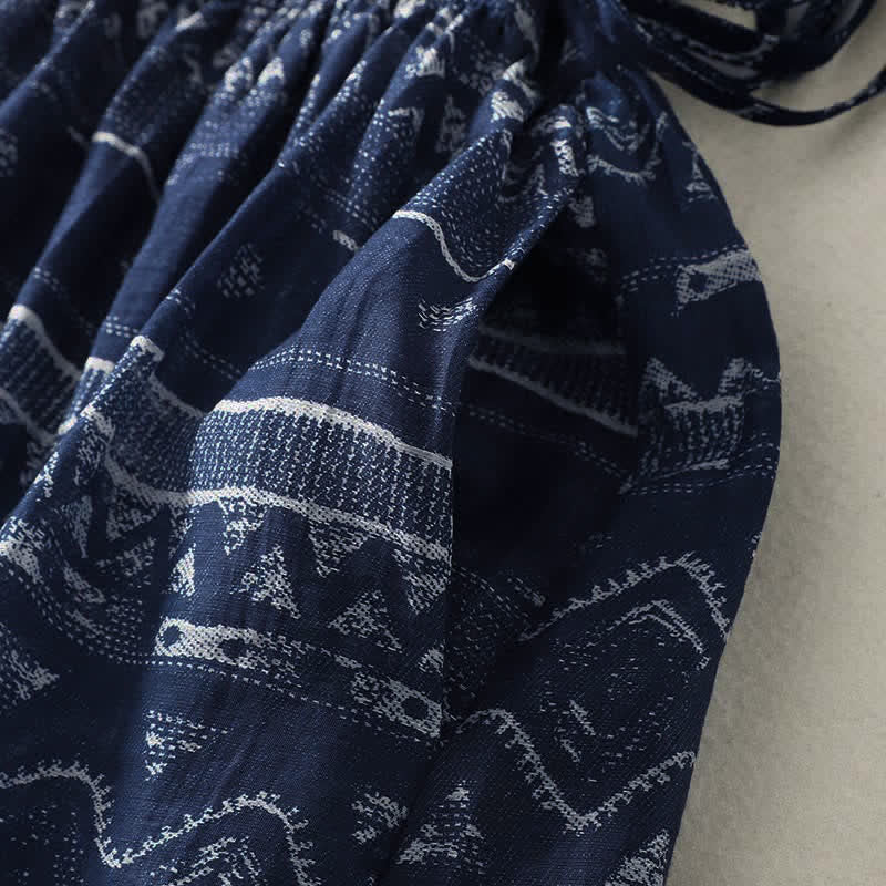 Nimara Ritual Summer Boho Drawstring Ethnic Print Women's Summer Sleeveless Dress With Pockets