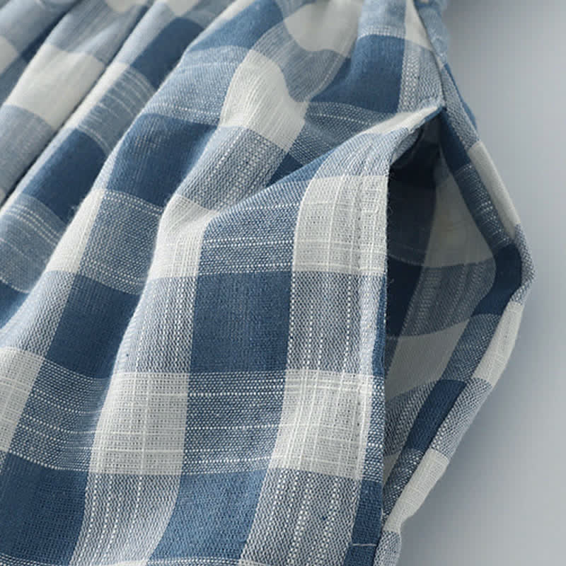 Nimara Ritual Summer Casual Drawstring Blue White Gingham Women's Summer Sleeveless Dress With Pockets