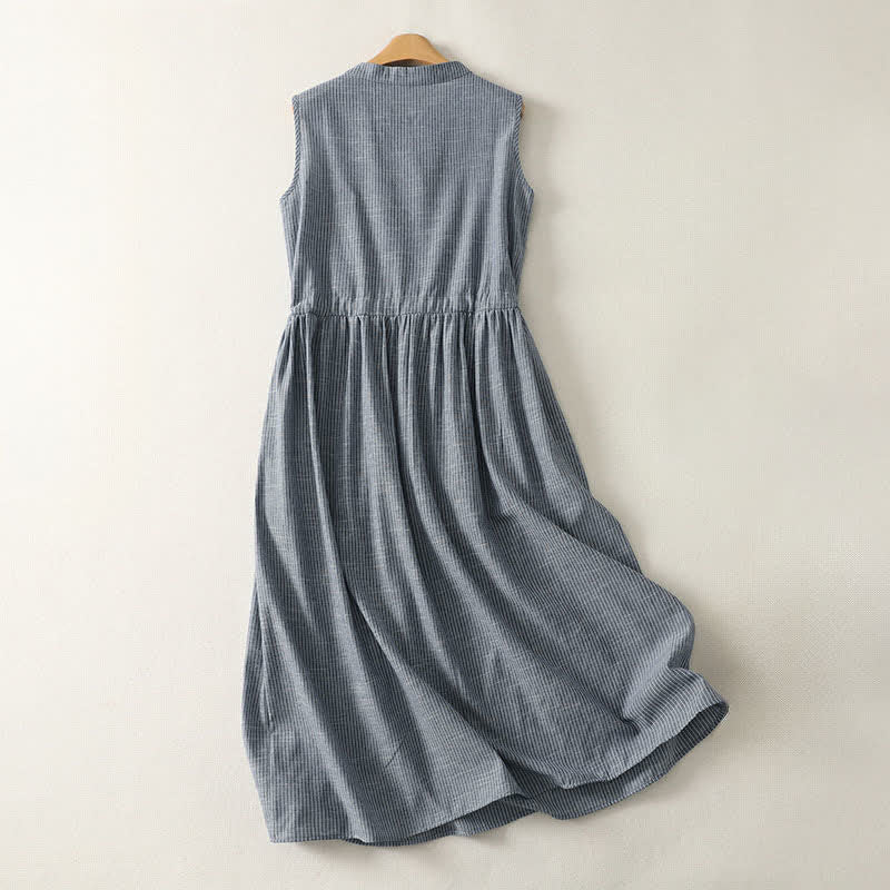 Nimara Ritual Summer Minimalist Button-Up Drawstring Striped Women's Sleeveless Dress