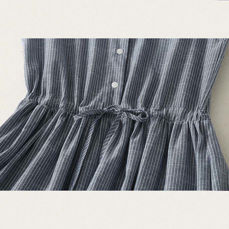 Nimara Ritual Summer Minimalist Button-Up Drawstring Striped Women's Sleeveless Dress