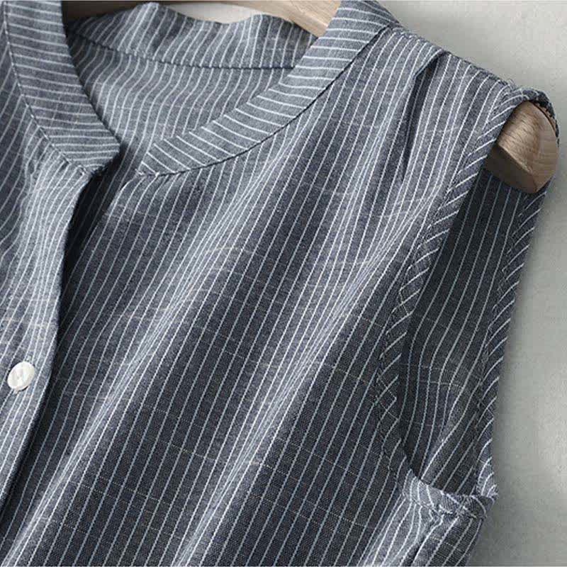 Nimara Ritual Summer Minimalist Button-Up Drawstring Striped Women's Sleeveless Dress