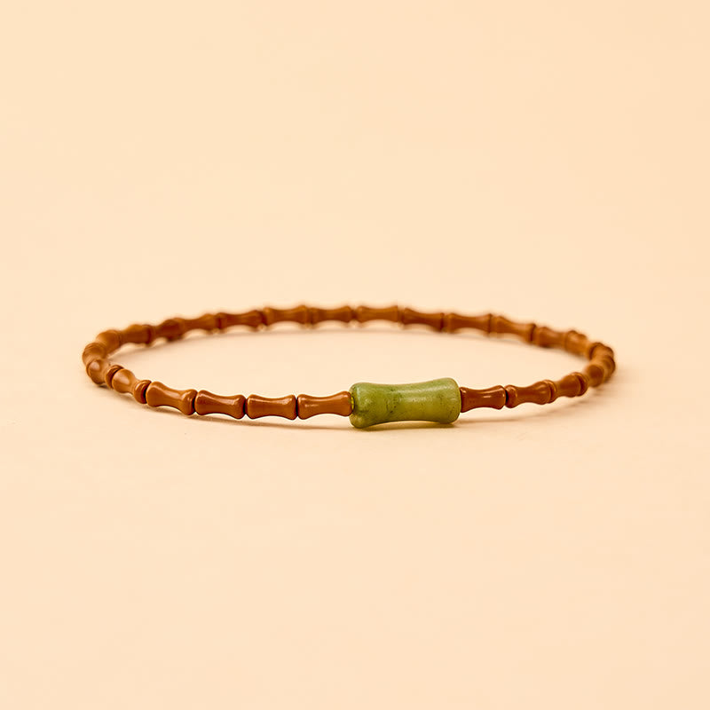 Nimara Ritual Natural Olive Pit Peridot Bamboo Design Protection Bracelet